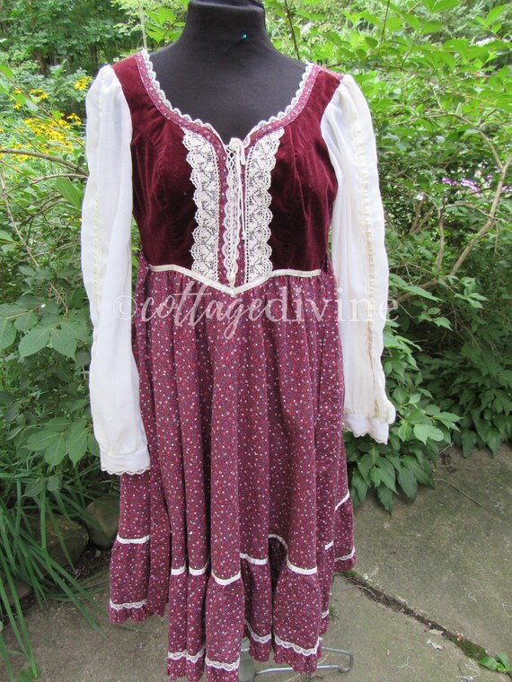 Vintage GUNNE SAX Velvet Corset 1970s Prairie Dre… - image 9