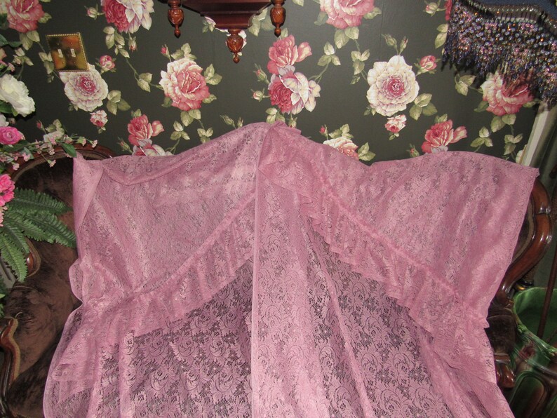 Vintage Pink Mauve Lace Rose Curtain Panels Attached ...