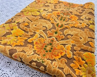 Boho Vintage Cut Velvet Fabric, Copper Brown Tapestry Style Chenille Material, 17x21" Pc