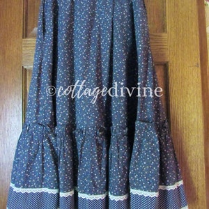 Navy Flowers & Dots Gunne Sax Gunnies Vintage 1970s Calico Velvet Ruffle Prairie Skirt image 7