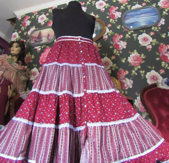 Cranberry Calico Lace Gunne Sax Gunnies Vintage 19