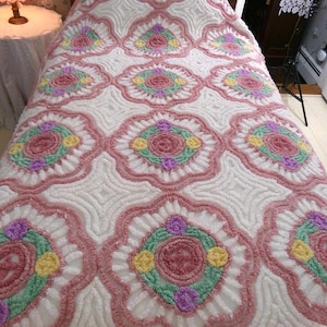 secret garden full size chenille bedspread, enchanting cottage floral vintage style cotton bedding