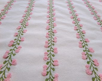 Vintage Rosebud Chenille Fabric, Pink Ivy Rose, 18x24" Lightweight Cotton Sewing
