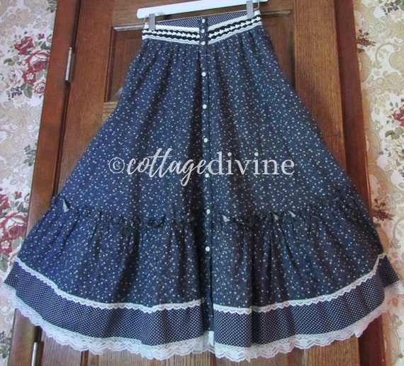 Navy Flowers & Dots Gunne Sax Gunnies Vintage 197… - image 1