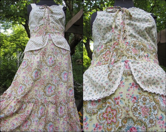 Peplum Rose Calico CORSET Gunne Sax Style Vintage… - image 1