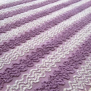 Lavender Frost Vintage Chenille Fabric, Textured Zig Zag Design, Purple & White Quilt Sewing Material, 18" x 24"