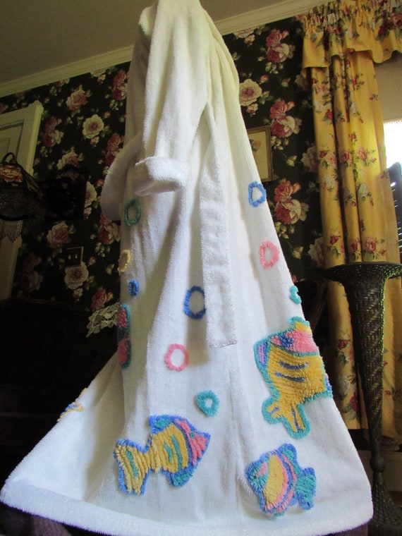 Tropical Fish & Bubbles Vintage Chenille Robe, 50s
