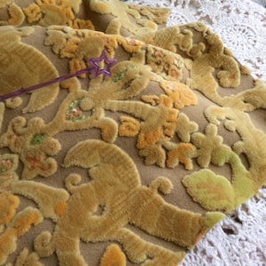 boho distressed cut velvet fabric, vintage Bates tapestry style chenille material, 20&quot; x 14&quot; piece, popular in handmade bags