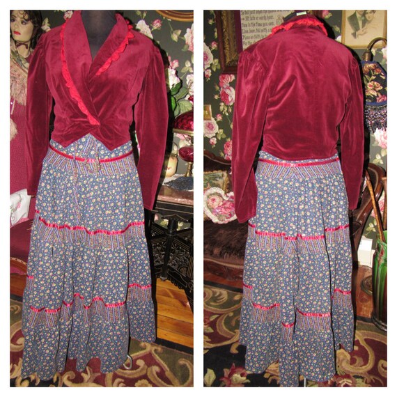 Gunne Sax Vintage Velvet Wine Victorian Blazer & T