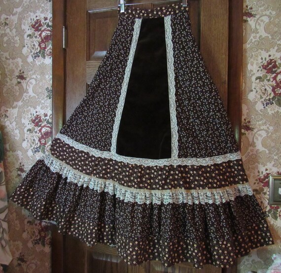 Autumn Goddess Brown Calico Velveteen Gunne Sax Gu