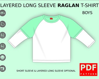 Raglan T-shirt Layered long Sleeve Sewing Pattern for boys