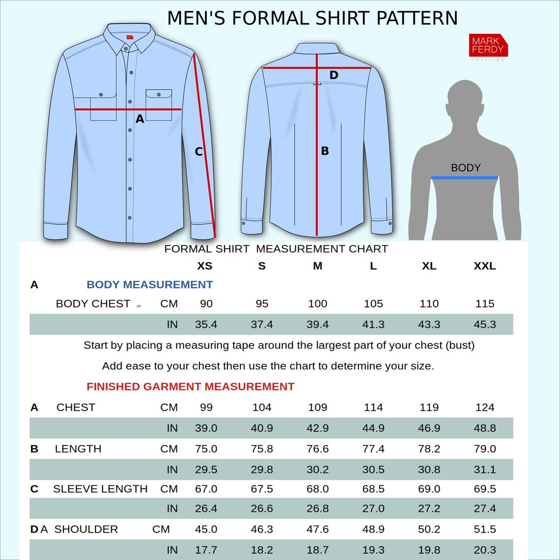 PDF Long Sleeve Shirt Sewing Pattern for Men XS / XXL Etsy
