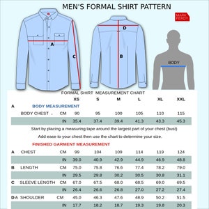 PDF Long Sleeve Shirt Sewing Pattern for Men XS / XXL image 4