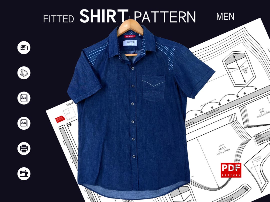 PDF Slim Fit Shirt Sewing Pattern for Men XS / XXL - Etsy