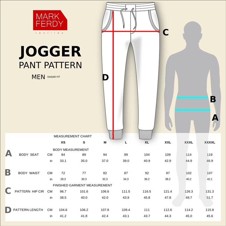 Jogger Pant men's PDF Sewing Pattern 8 Size Instant Etsy