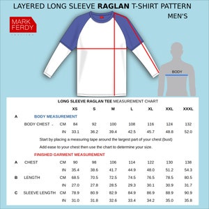 Raglan T-shirt Layered long Sleeve Sewing Pattern for Men XS / XXXL image 2