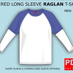 Raglan T-shirt Layered long Sleeve Sewing Pattern for Men XS / XXXL image 1