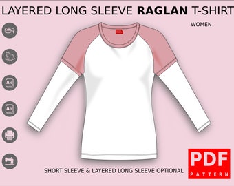 Raglan T-shirt Layered long Sleeve Sewing Pattern for women XS / XXXL