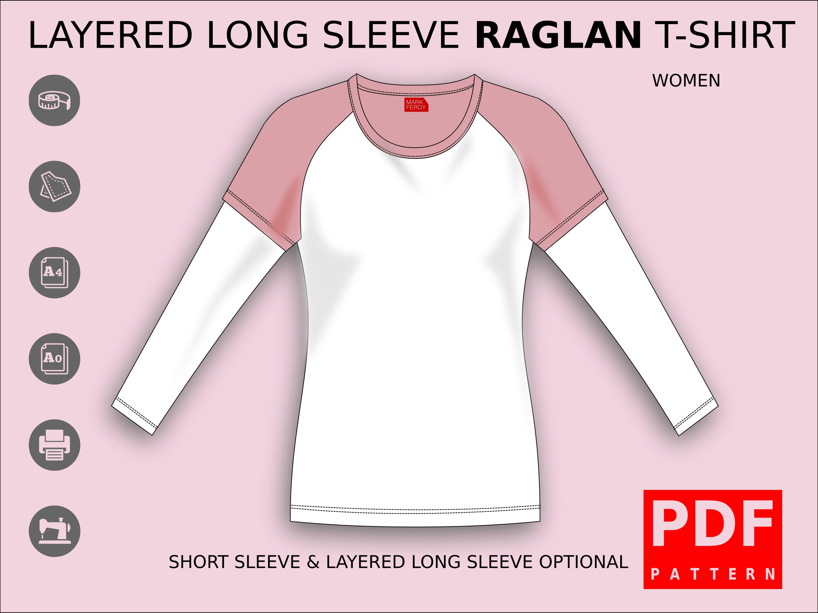 Raglan T-shirt Layered Long Sleeve Sewing Pattern for Women XS - Etsy