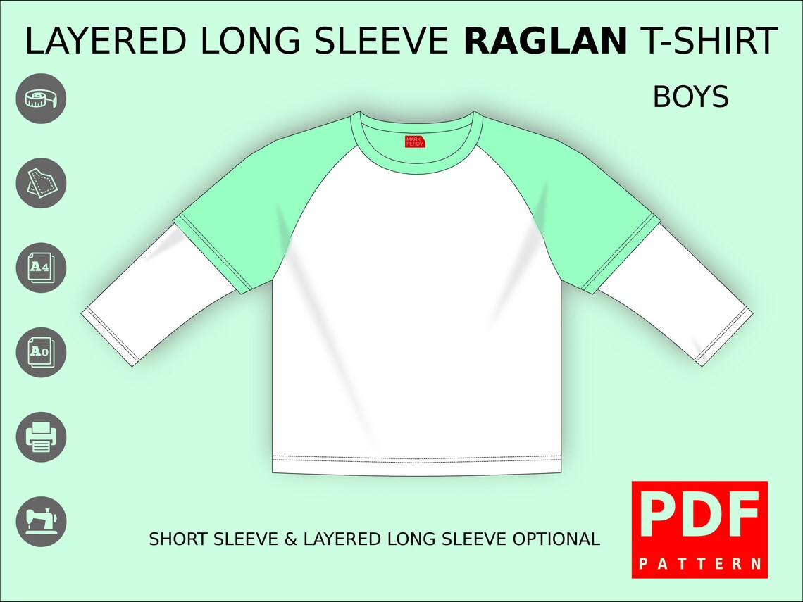 Raglan Tshirt Layered Long Sleeve Sewing Pattern for Boys Etsy