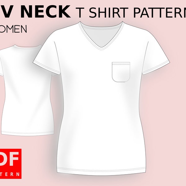 PDF  V neck T shirts Sewing Pattern for women XS / XXXL