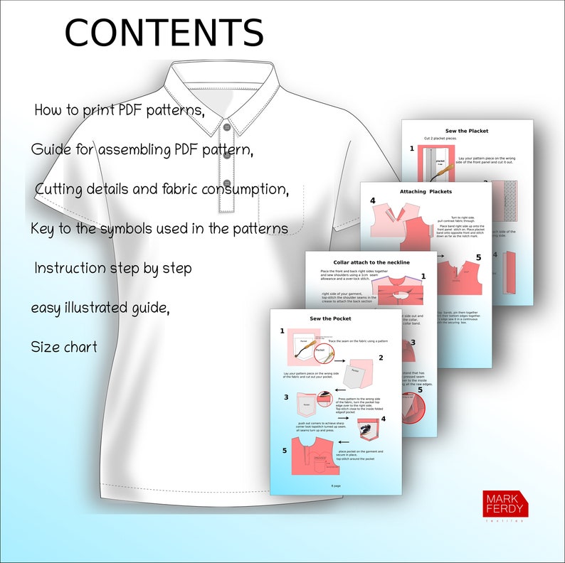 Pdf polo shirt pattern for women's Etsy