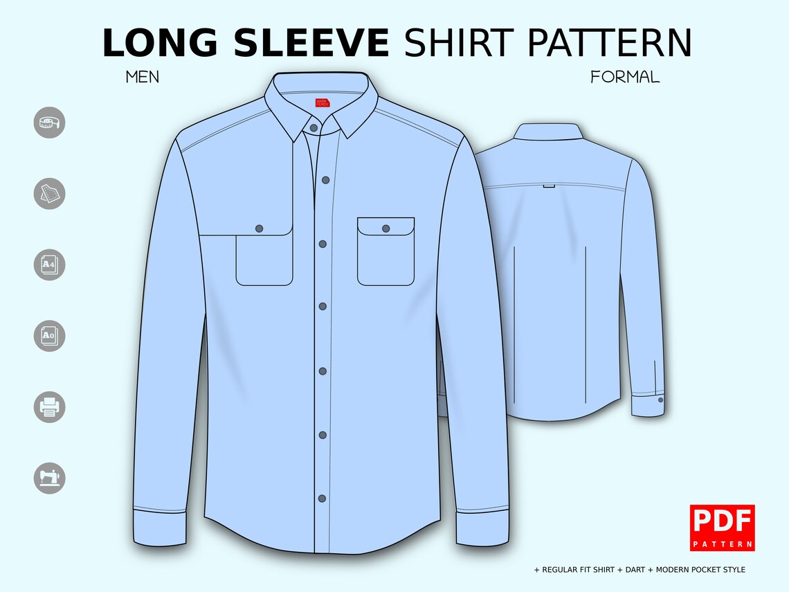PDF Long Sleeve Shirt Sewing Pattern for Men XS / XXL - Etsy