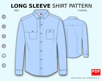 PDF Long Sleeve Shirt Sewing Pattern for Men XS / XXL