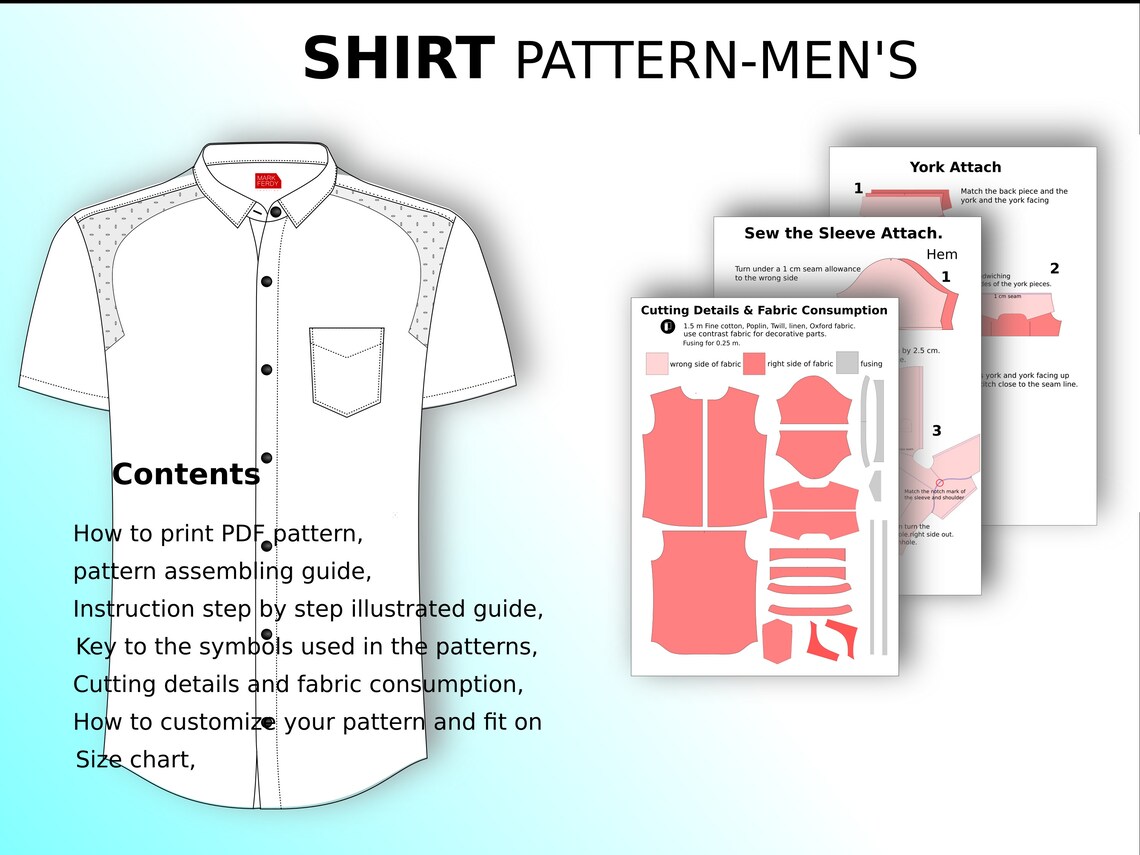 PDF Slim Fit Shirt Sewing Pattern for Men XS / XXL - Etsy