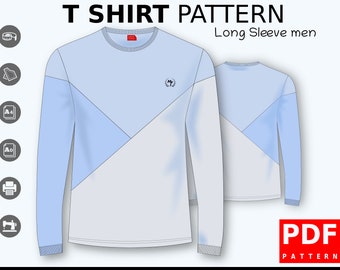 PDF T shirts Long Sleeve Sewing Pattern for Men XS / 3XL