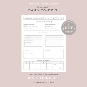 Minimalist Daily To-Do List | Printable Digital Download | Daily Planner | Goodnotes Compatible | Instant Download | Digital To-Do List