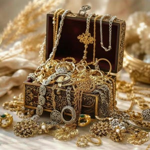 Vintage Gold Jewelry Mistery Jar Gold Tone Jewelry Lot l Antique Jewelry Bundle l Pearl Treasure Jar l Surprise Jewelry Gift for her
