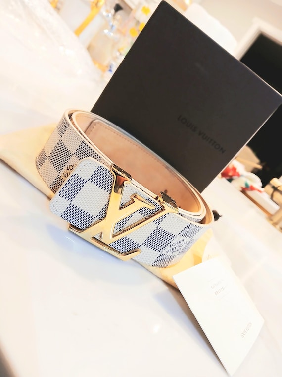 Authentic Louis Vuitton Belt Damier Azur Initiales LV Belt White