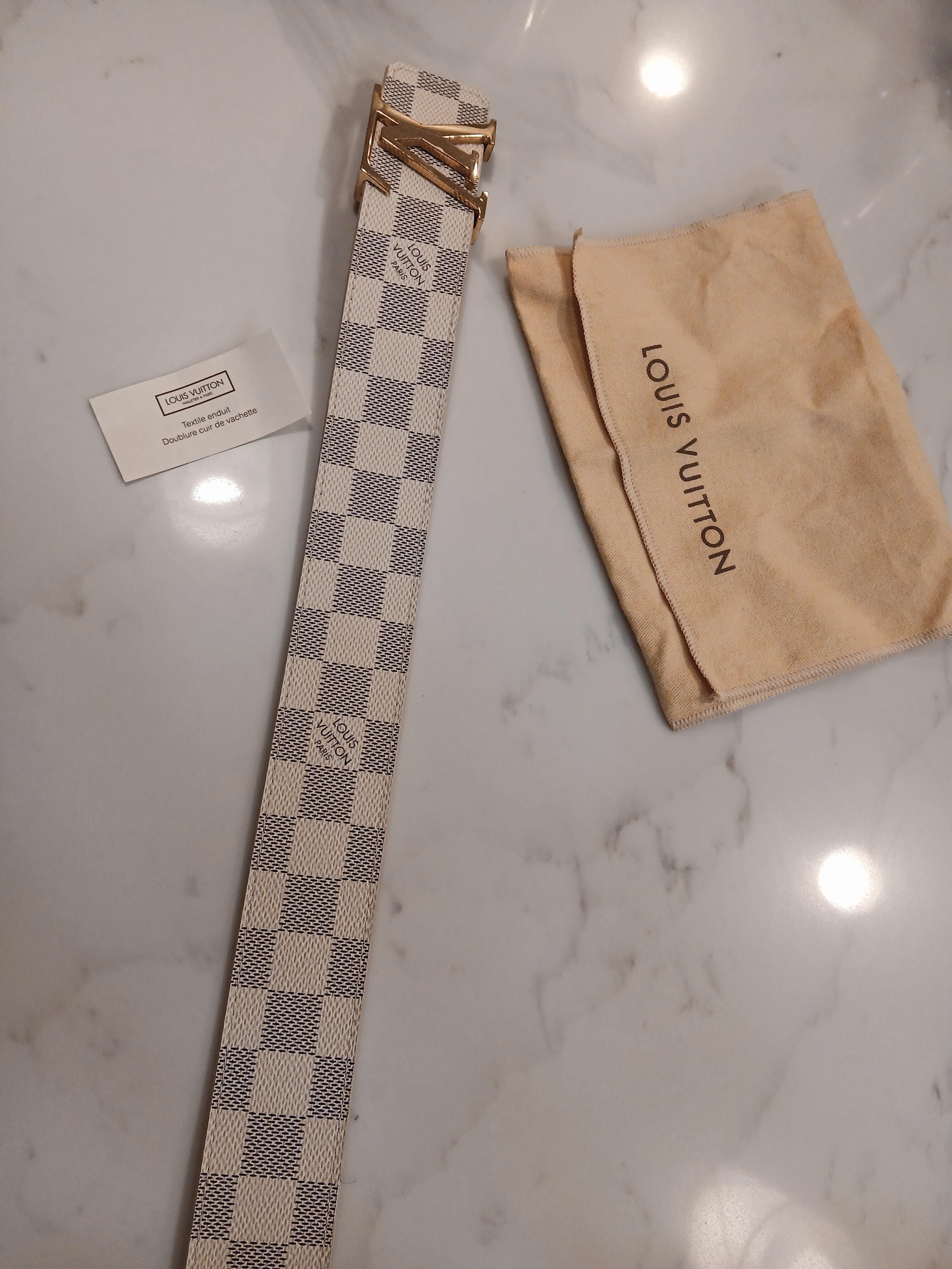 Authentic Louis Vuitton Belt Damier Azur Initiales LV Belt White