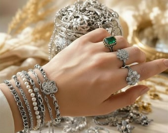 Frasco de joyería sorpresa, lote de joyería de plata con sorpresas seleccionadas | Pendientes, anillos y accesorios | Regalo para ella