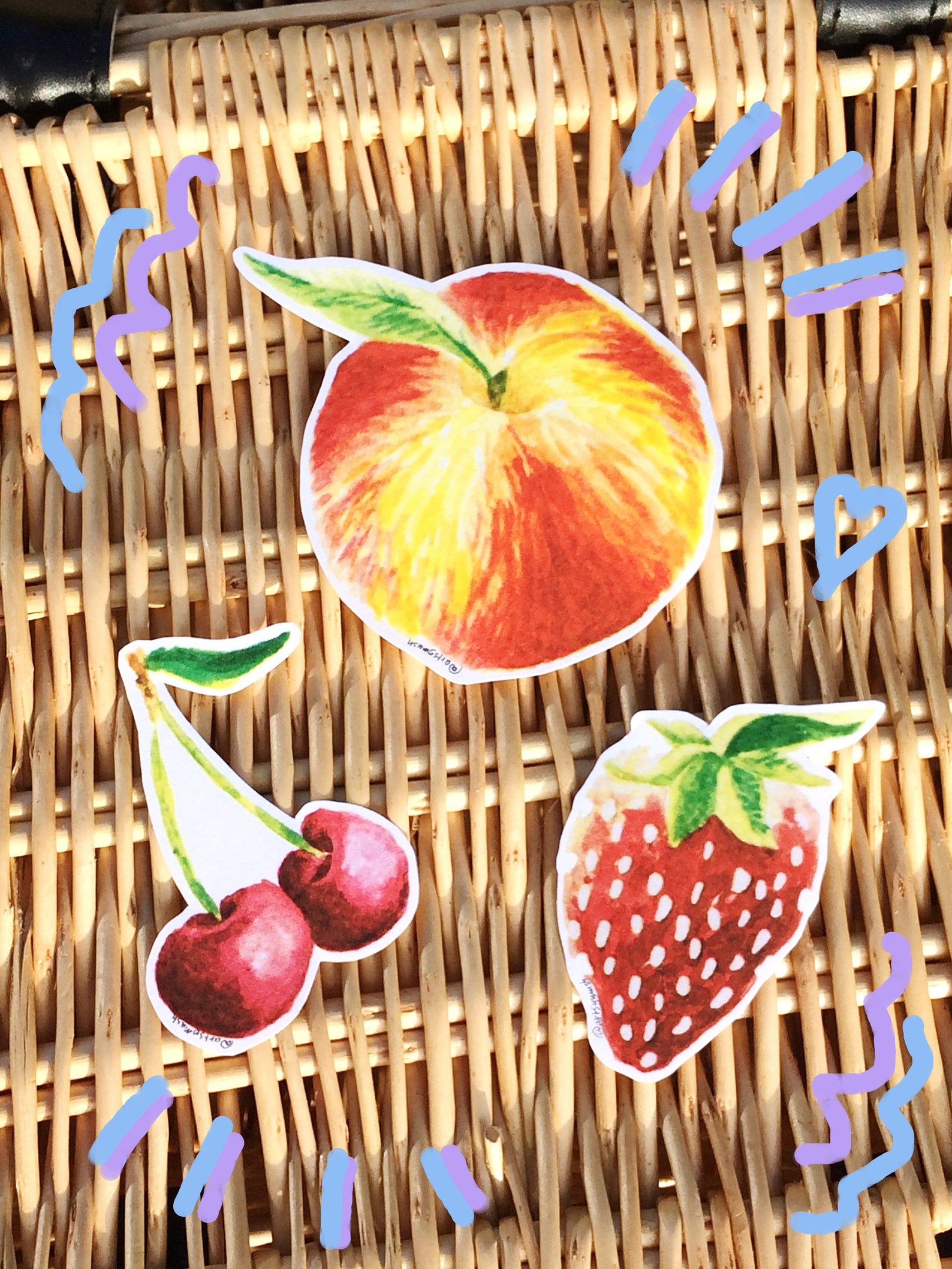 Fruit Sticker Collection of 3 Watercolour Cottagecore Etsy
