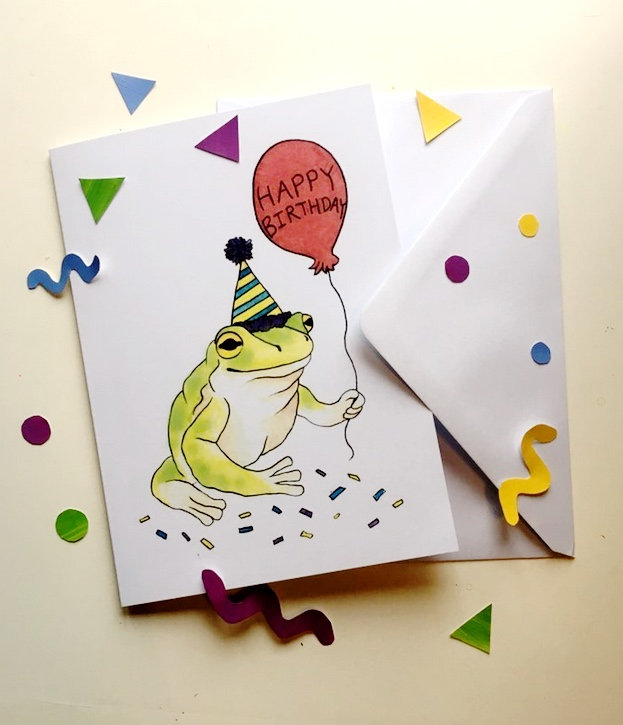 happy birthday frog card met enveloppen goblincore natuur