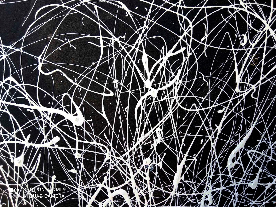 Black and White Painting Jackson Pollock Art on Wood Etsy