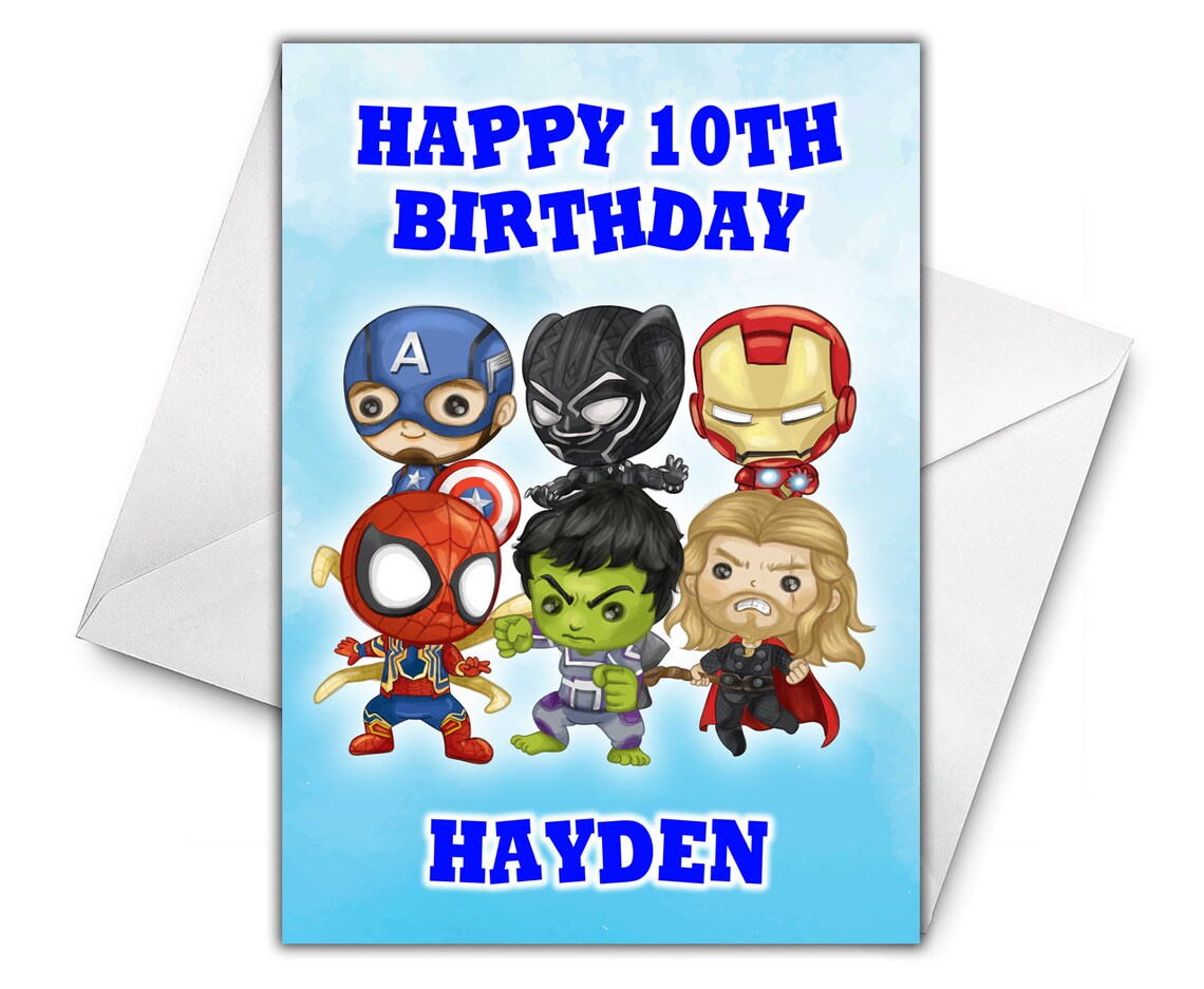 MARVEL SUPER HEROES personalisierte Geburtstagskarte Marvel Etsy