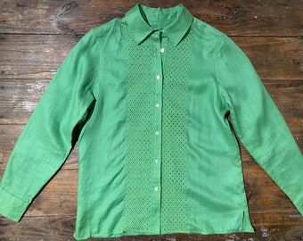 1990s Mint Green Tunic Top 100/% Polyester Karen Wong Medium 90s Retro Hipster Cheongsam Blouse