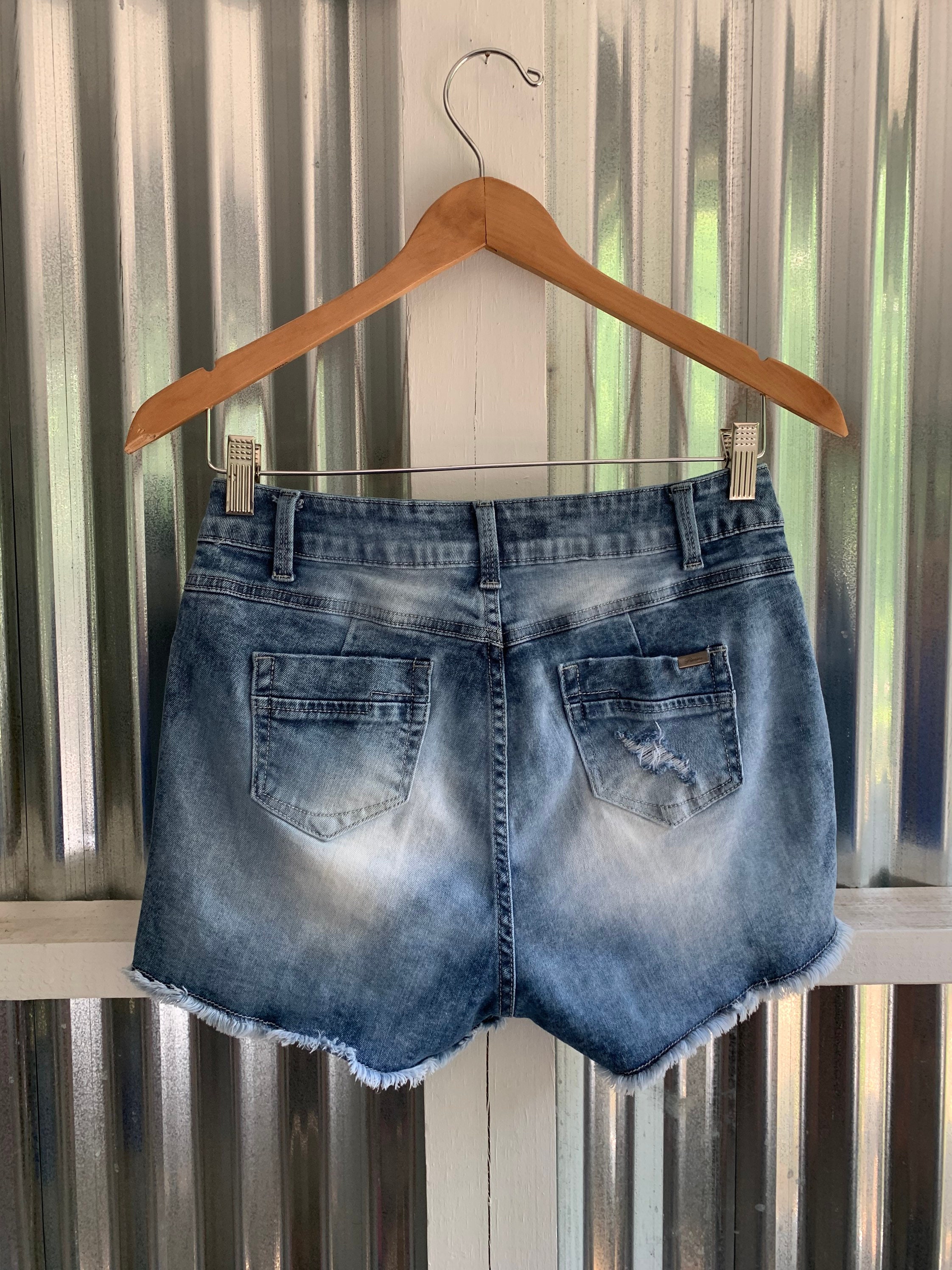 OULIU-Women High Waist Fringe Ripped Destroyed Denim Shorts Jeans