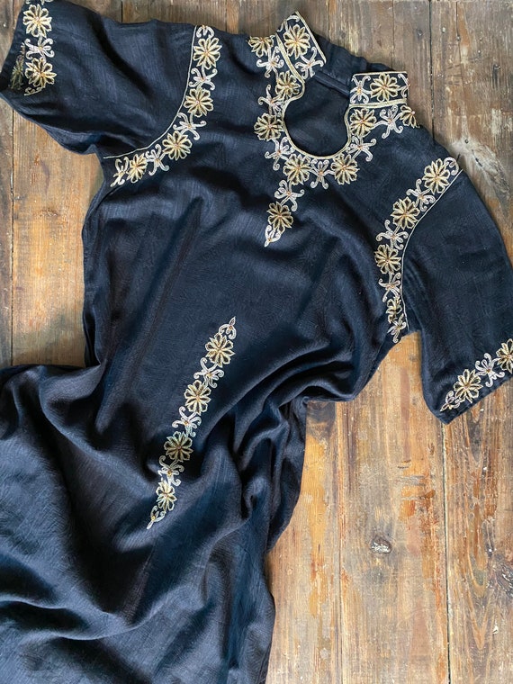 Black 3/4 Length Kurta Tunic With Gold Trim and Short Sleeves | Etsy