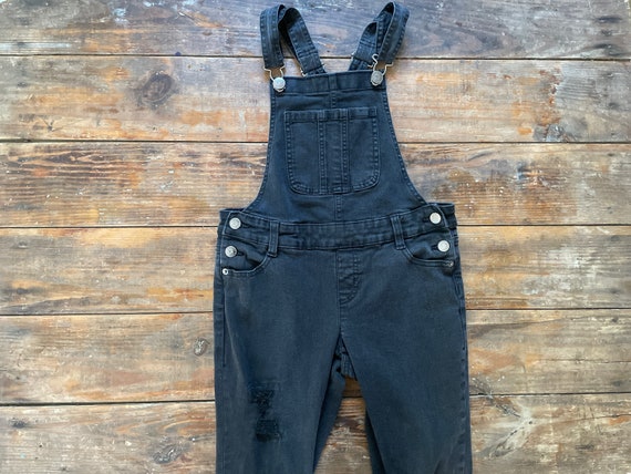 Distressed Stretch Black Denim Jean Bib 