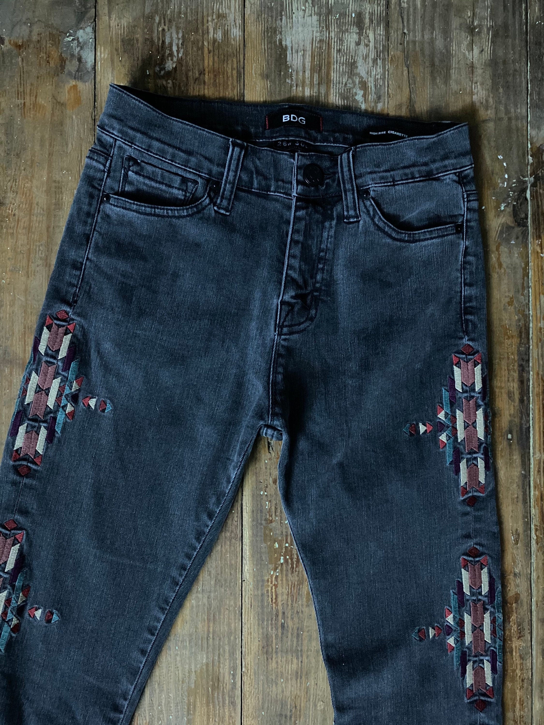 Boho ankle black with embroidered legs 