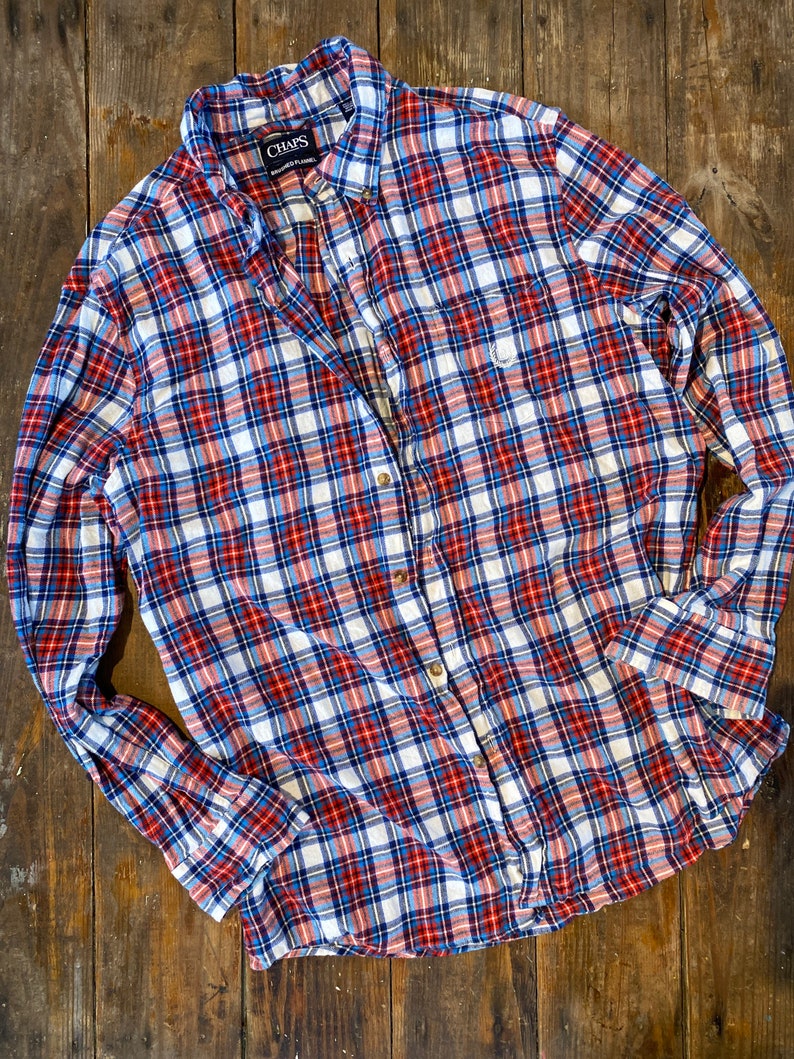 Chaps brushed flannel // Red white blue plaid flannel shirt Etsy