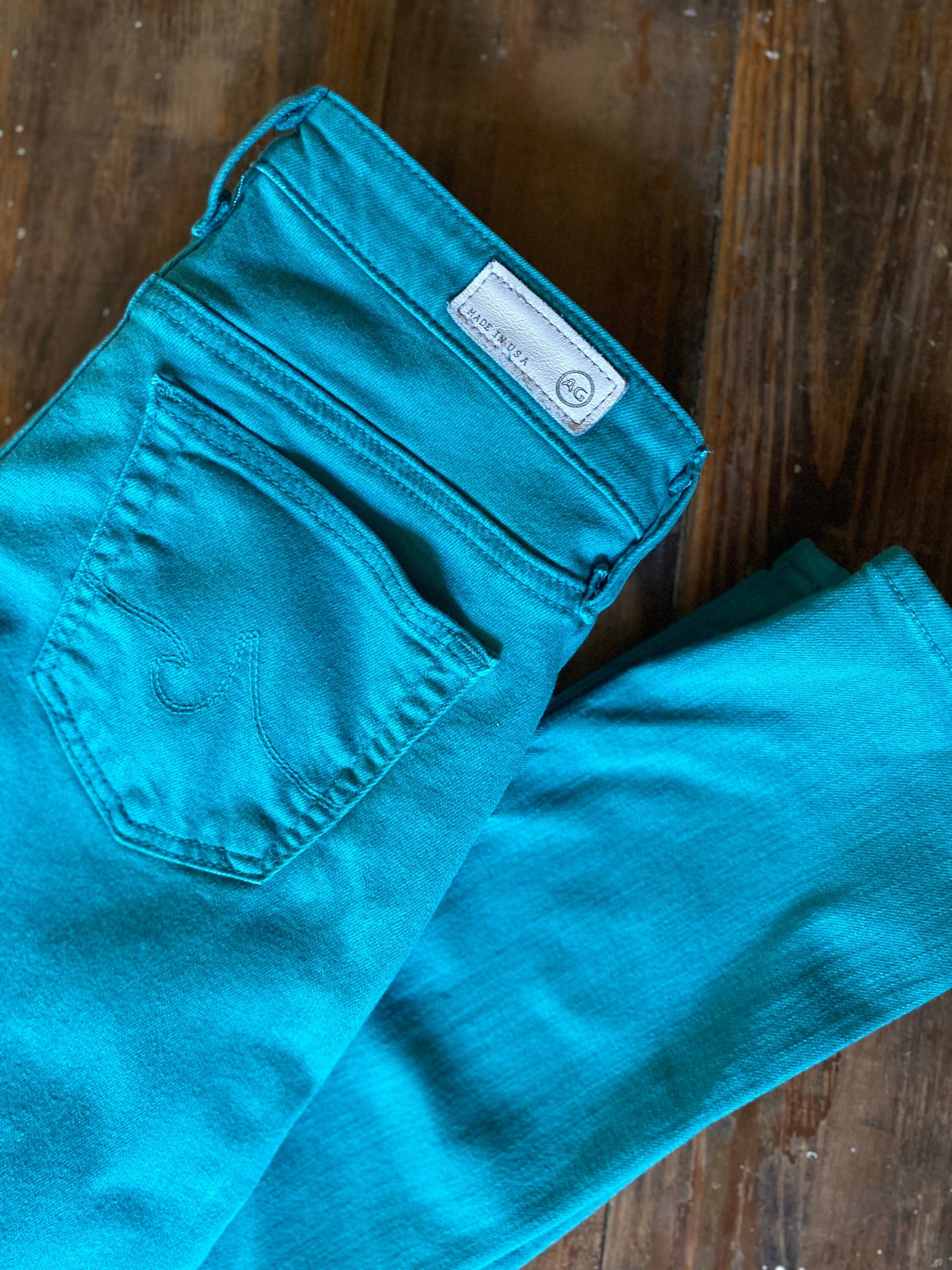 Teal Slim Straight Leg Designer Skinny 