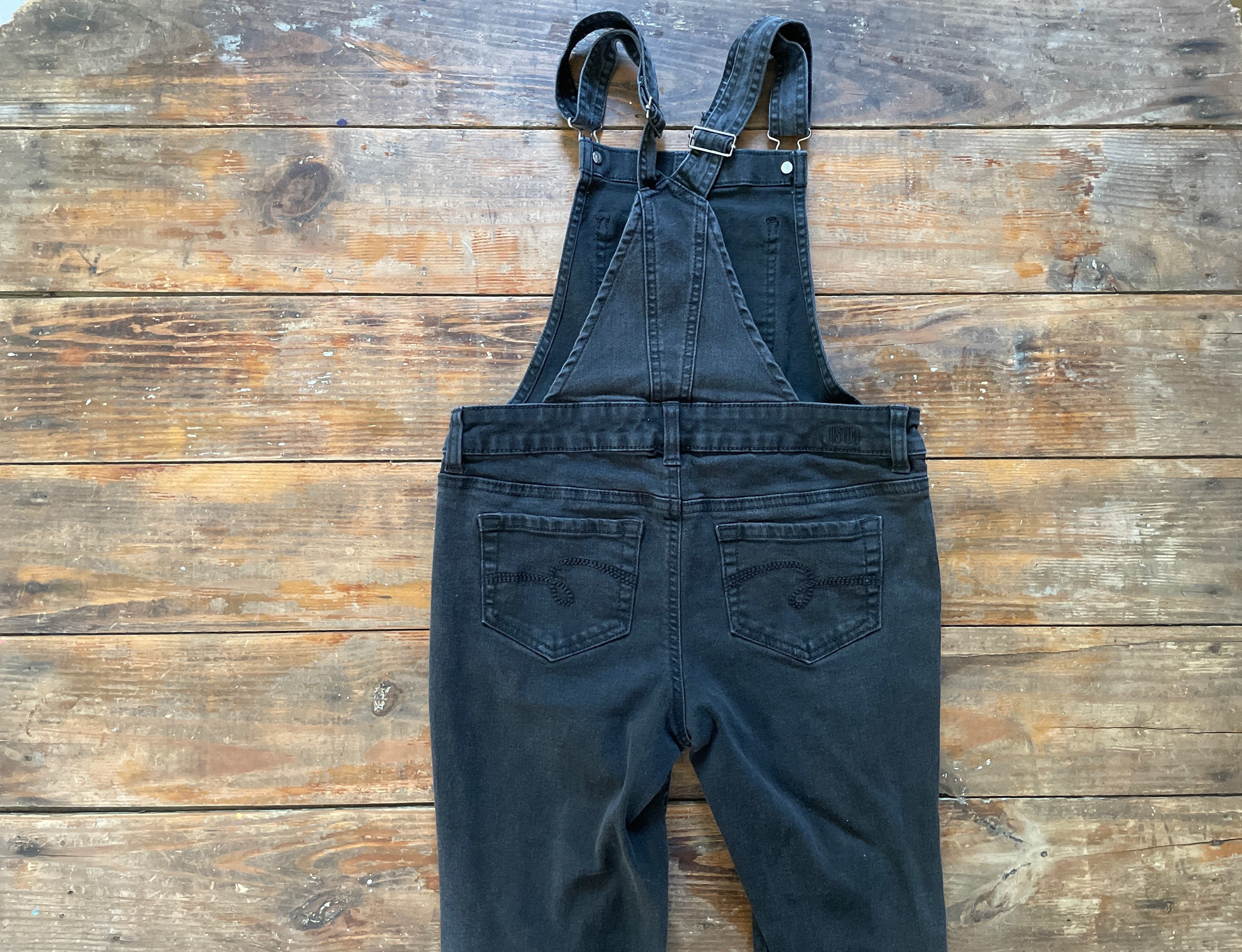 Distressed Stretch Black Denim Jean Bib 