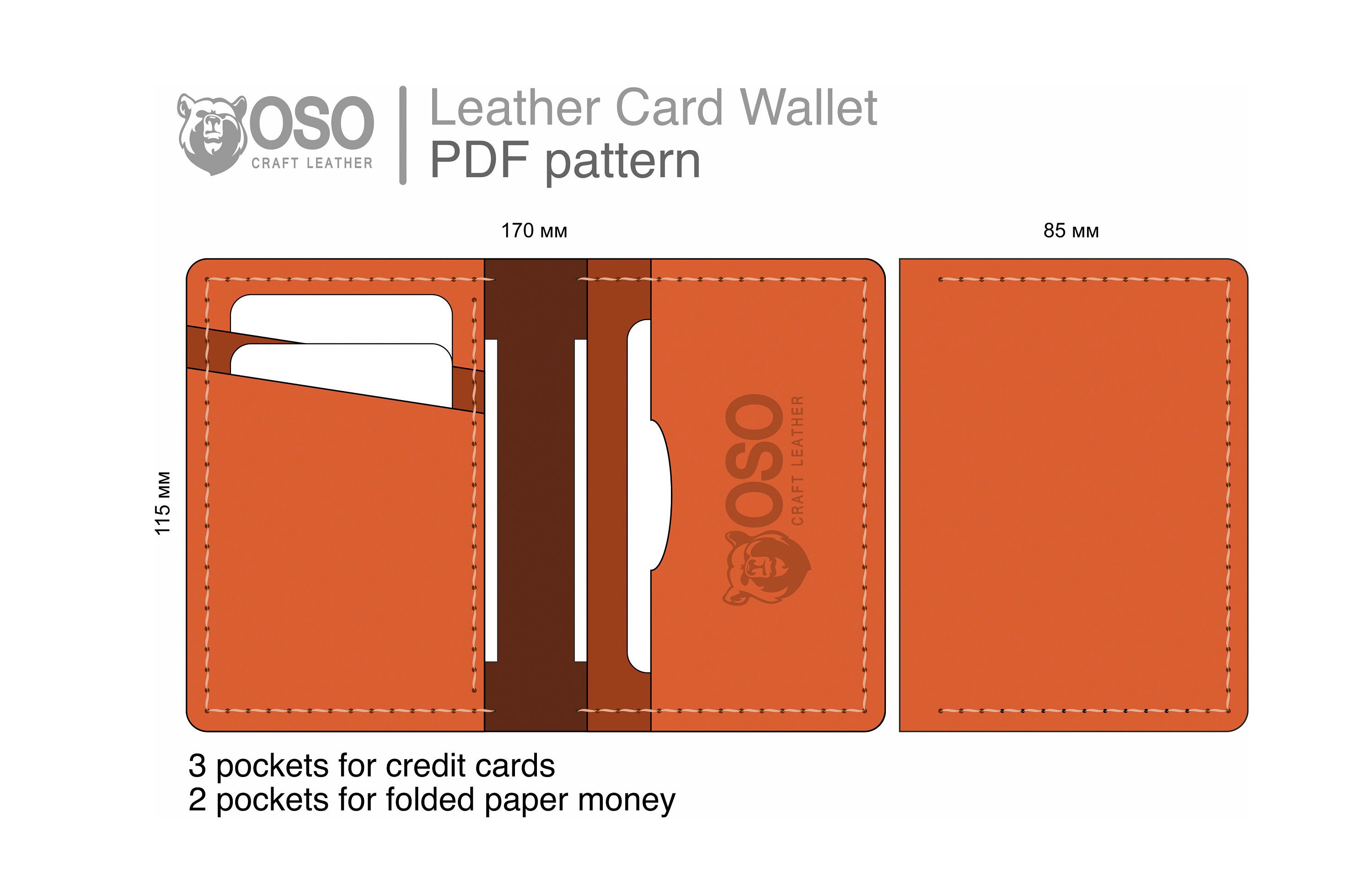 Bi-fold wallet PDF pattern / Leather card wallet PDF pattern / | Etsy