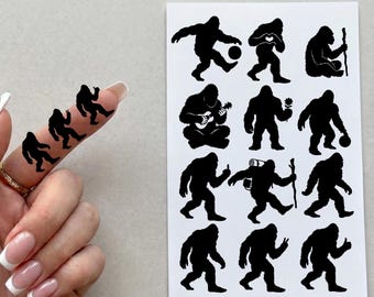 Mini Bigfoot Sasquatch stickers | Zwarte vinyl cryptide stickers voor agenda's en laptops