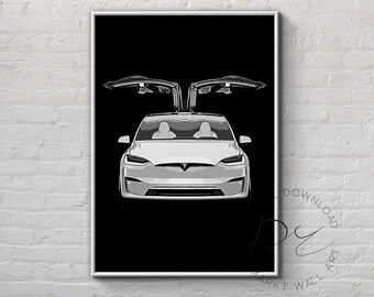 tesla model x poster etsy